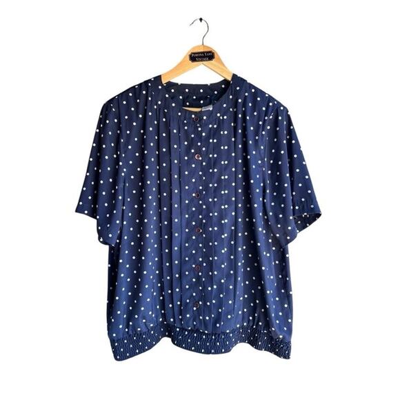 Alfred Dunner Women's Vintage 80s Pleated Button Blouse Polka Dot Blue Size 20 - Picture 1 of 5